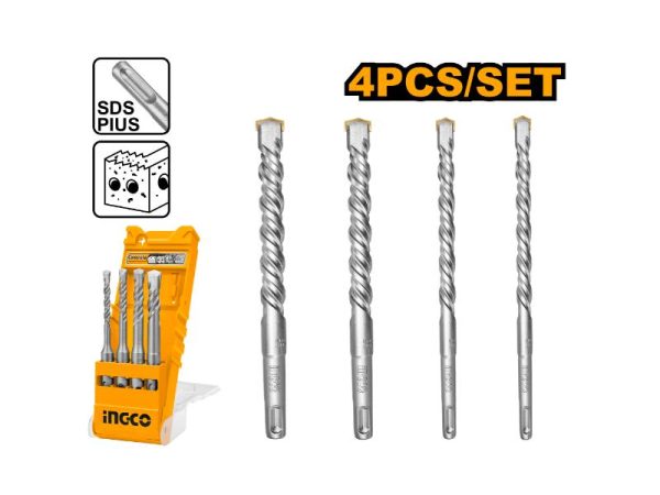 Ingco 4 Pieces SDS Plus Hammer Drill Bits Set