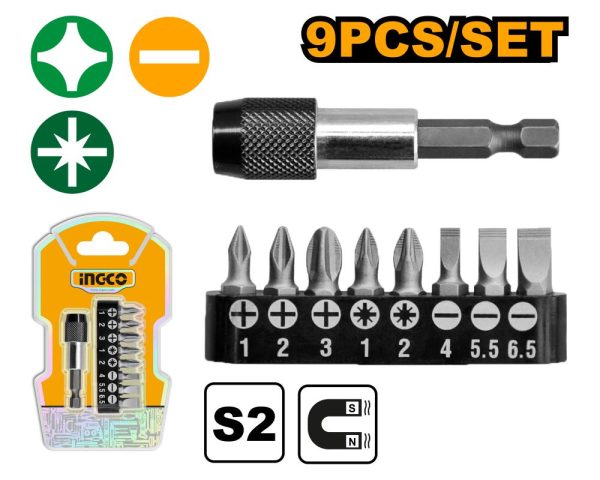 Ingco 9 Pieces Screwdriver Bits Set