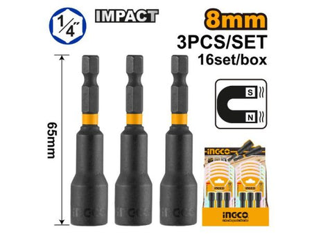 Ingco 3 Pieces Impact Magnetic Nut Set (8mm)