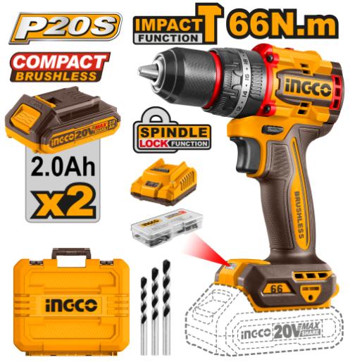 Ingco Lithium-ion Cordless impact drill kit (20V)