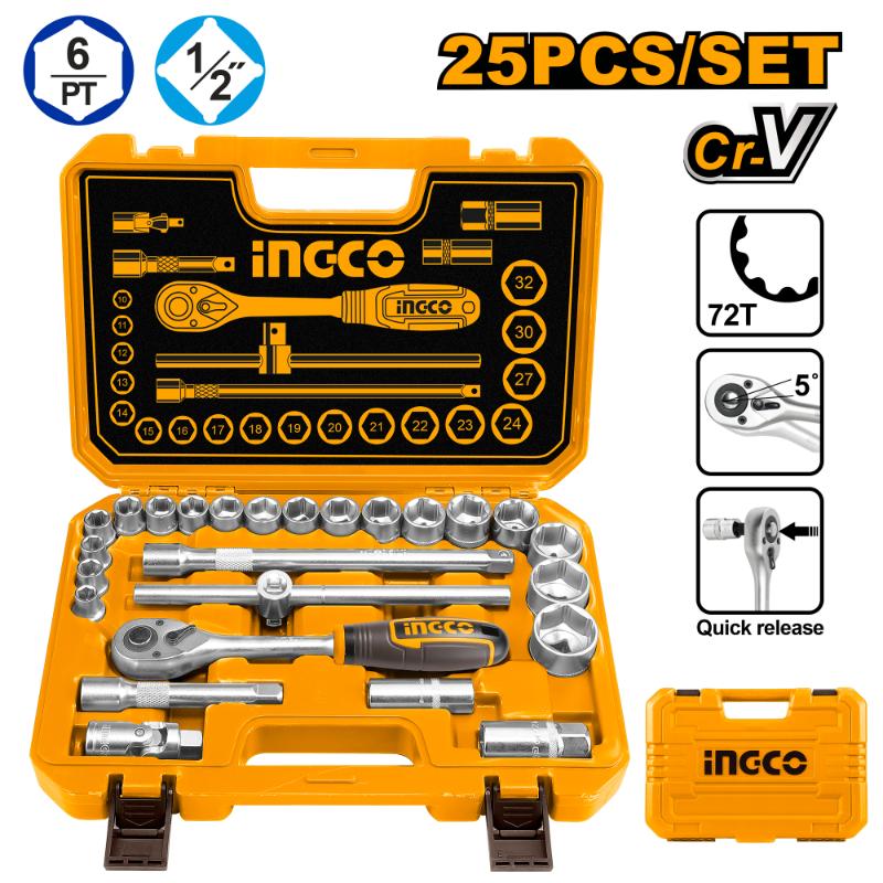 Ingco 25Pcs 1/2" Socket set