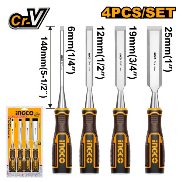 Ingco 4 pieces Wood Chisel Set