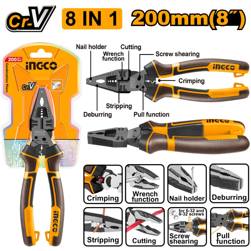 Ingco 8-in-1 Multi-function combination pliers