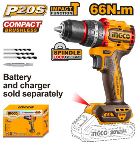 Ingco 66Nm Lithium-ion Cordless Impact Drill (20V)